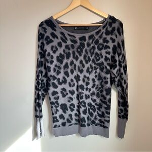 New York & Company Gray and Black Leopard Print Sweater, Small